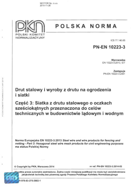 POLSKA NORMA PN-EN 1 0223-8 dla siatek zgrzewanych